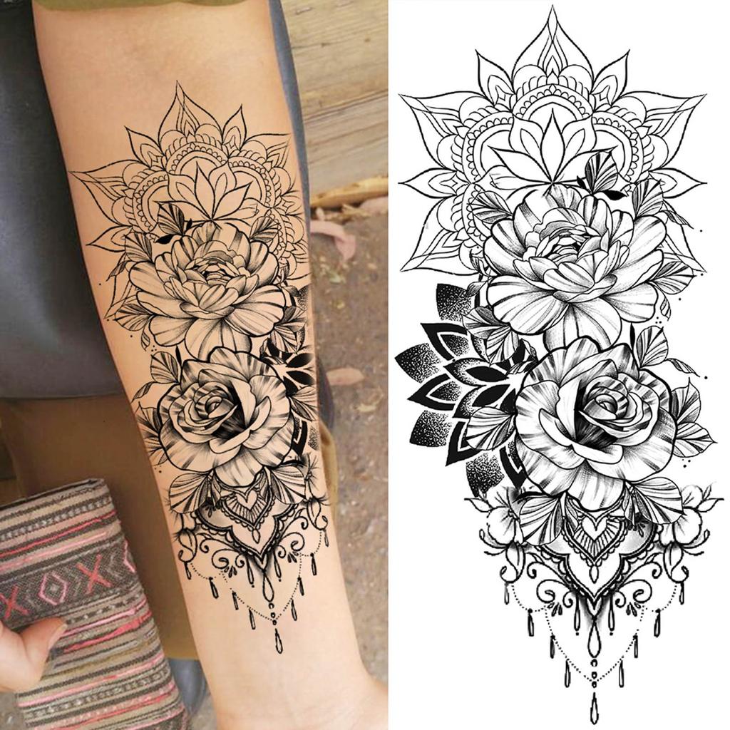 1 Sheet Snake Temporary Tattoos For Women Men Arm Leg Forearm Body Adults Rose Fake Flower Tattoo Sticker Waterproof Covers Up