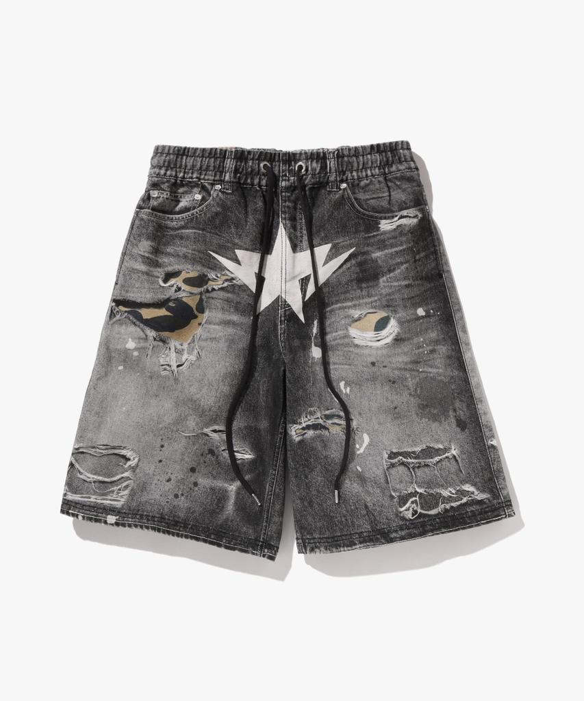 Beipeu Star Fake Print Relaxed Fit Shorts (M) Black
