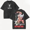 One Punch Man Гароу «Охотник на героев» Винтажная черная футболка оверсайз с двусторонним принтом кислотной стирки | Уличная одежда для фанатов аниме Мерч Футболка