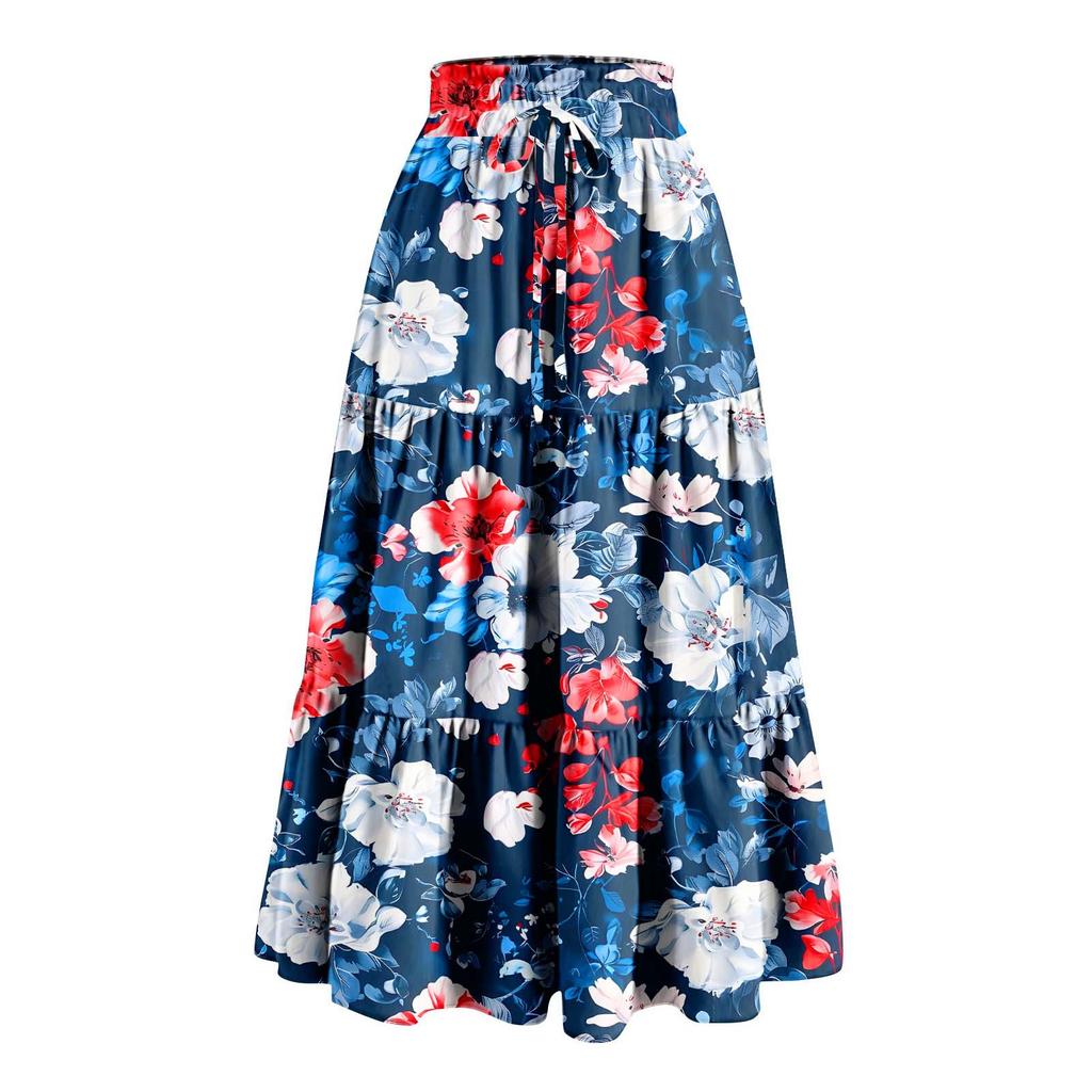 Женская весенняя повседневная длинная юбка с оборками, однотонная юбка, ретро-юбка в складку