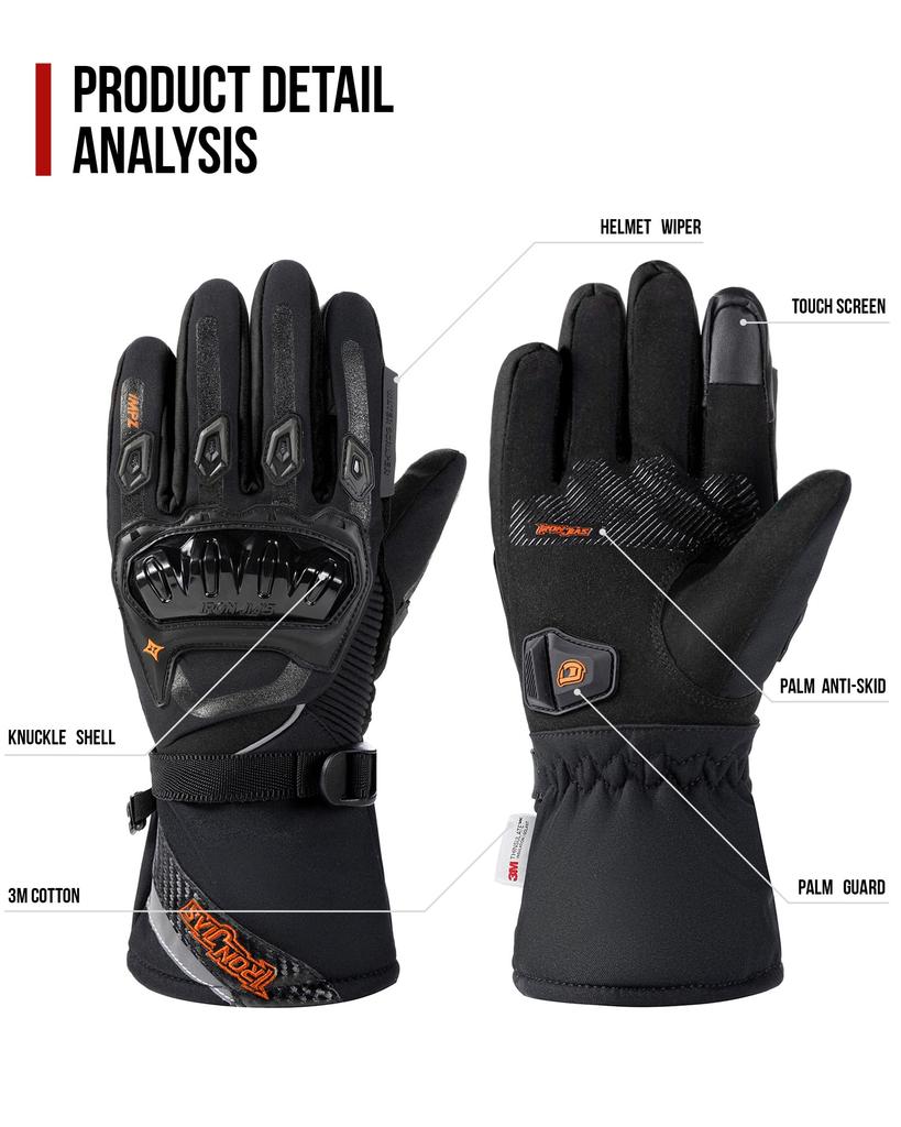 IRON Motorcycle Cold Smartphone Size L JIA'S Gloves, Winter, Weather, Compatible, Waterproof, Windproof, Protective, Fleece-Lined, Non-Slip, Black,