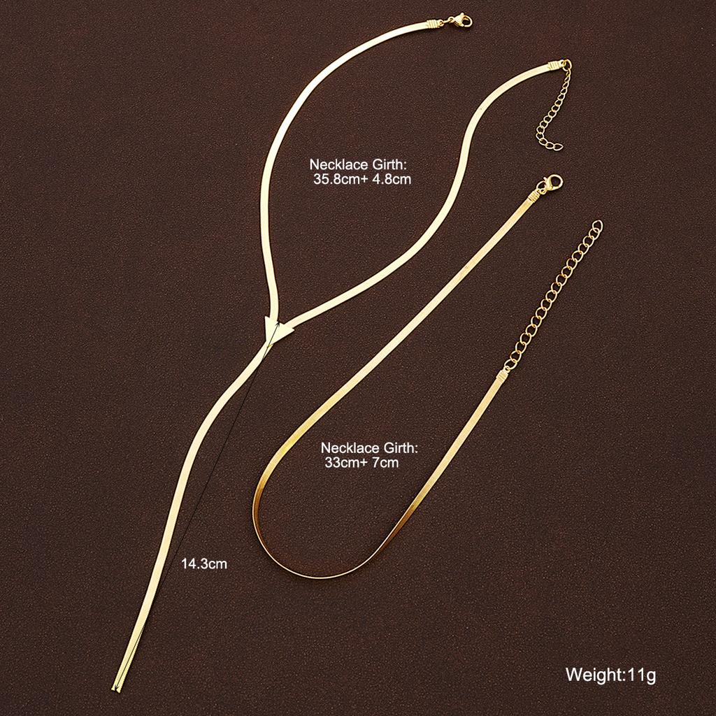 2 Pcs Cold Color Long Double Layered Layered V-shaped Tassel Necklace Set Punk Simple Design Clavicle Chain Jewelry Gifts 2025