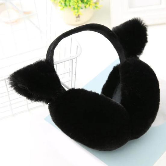 Winter Warm Earmuffs Super Soft Ultra-Thick Friendly To Skin Solid Color Women Earmuffs Ear Cover with Cat Ears