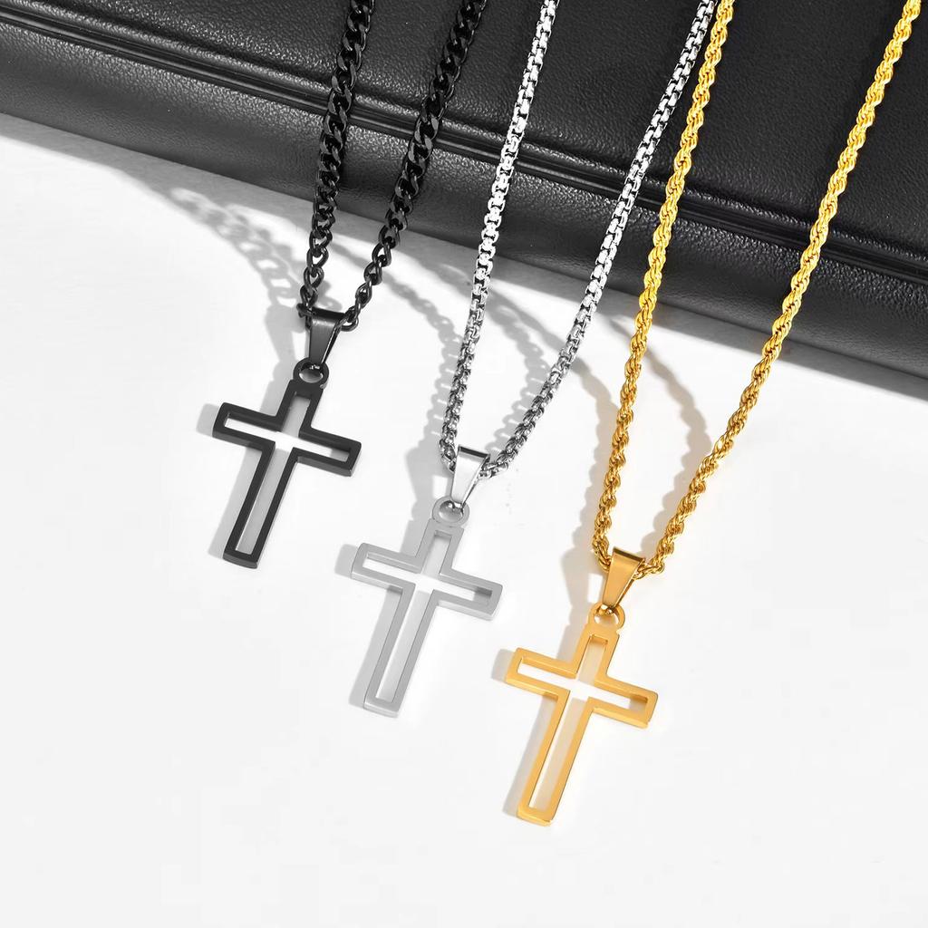 Повседневные полые necklaces с крестом для мужчин и мальчиков, водонепроницаемый кулон-крест из нержавеющей стали, религиозные украшения для веры и молитвы, подарок