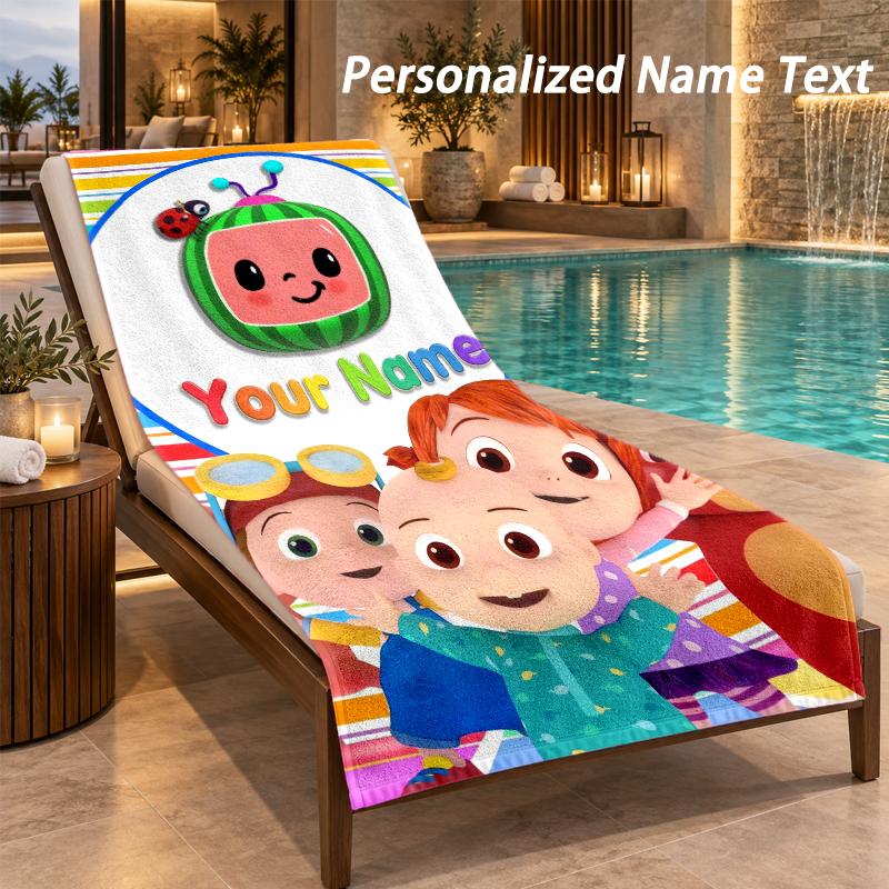 Cocomelon Custom Name Beach Towel Large Soft Towel for Indoor Bathroom Outdoor Beach