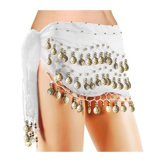 Шарф на бедра для танца живота Женский пояс на талию Юбка для танца живота с 98 золотыми монетами Завязывание узлом Обмотка бедер для танцевальных тренировок, выступлений, пляжной одежды