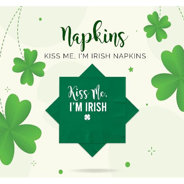 52 Pcs Kiss Me I'm Irish St Patricks Day Napk Paper - Green Shamrock Napk with Gold Foil for Dinner or Cocktail Parties - St. Patrick's Decorations