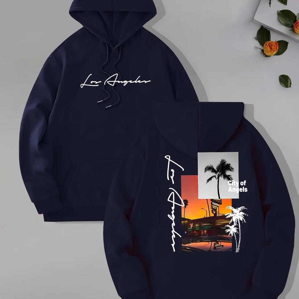 Мужская толстовка с капюшоном и карманом-кенгуру, с длинным рукавом, с пляжным принтом, свободного кроя, повседневная, 2025