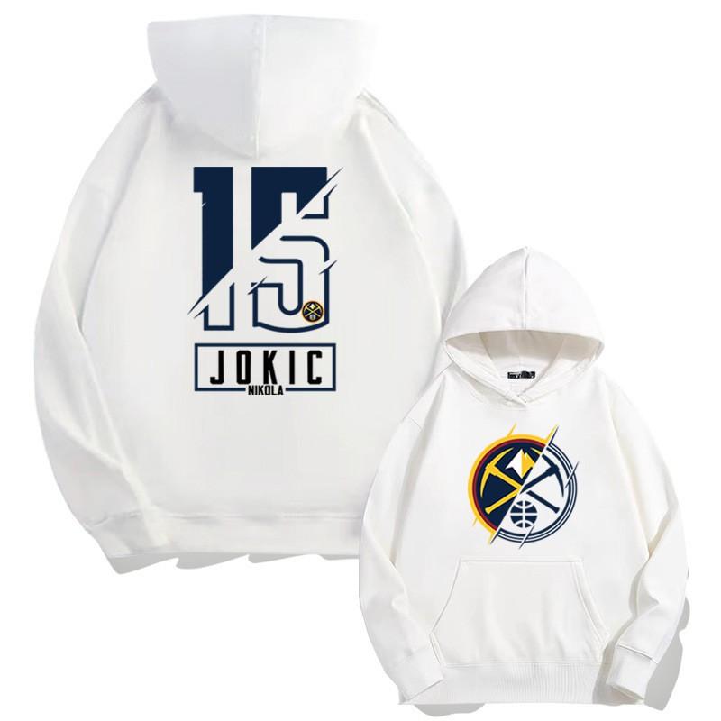 Мужская свободная толстовка с капюшоном с принтом NBA Denver Nuggets 15 Jokic - Хлопок, длинный рукав, спортивный пуловер, осень