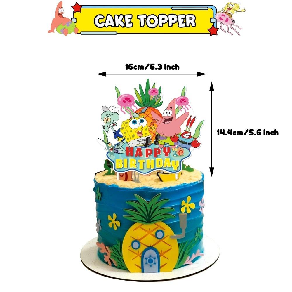 Spongebob Birthday Party Supplies Cake Toppers Birthday Cake Decorations Boys CupCake Topppers for Kid Baby Shower Party Supplie