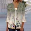 Женская мода свободный повседневный принт с рукавом три четверти рубашка на пуговицах кардиган топ