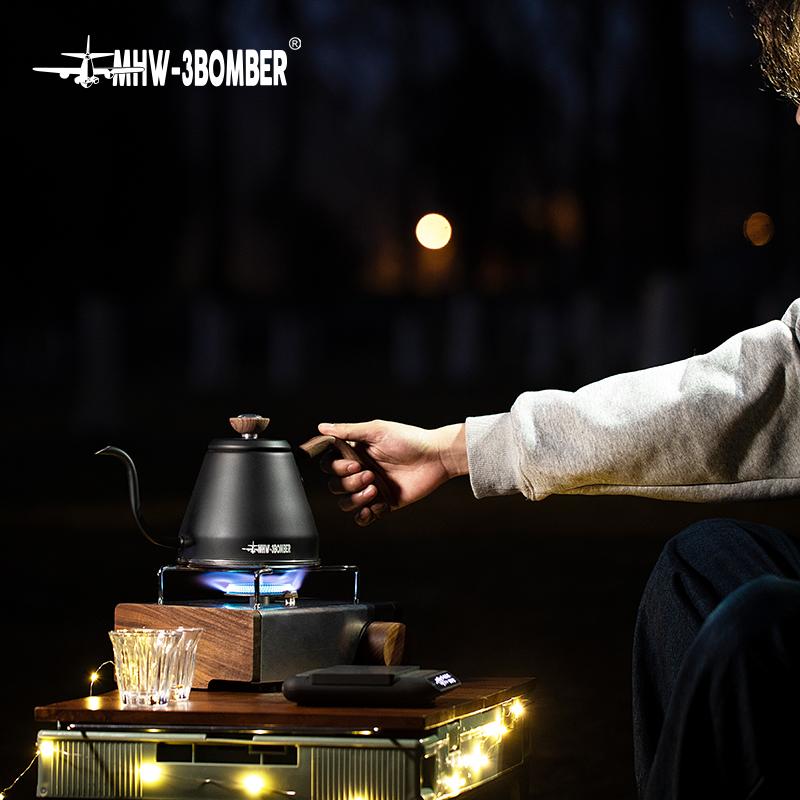 Pour Over Coffee Pot with Thermometer Gooseneck Kettle Wooden Handle Coffee Maker for Stovetop Portable Camping Accessories