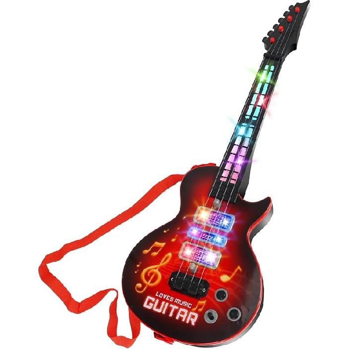 Kids Pink Guitar Toy for 3 Year Old Girls Birthday Gift Toddler Toy Ages 2-4 Electric Guitars with 4 Strings Light Up Music Toys for 3 4 5 Year Old