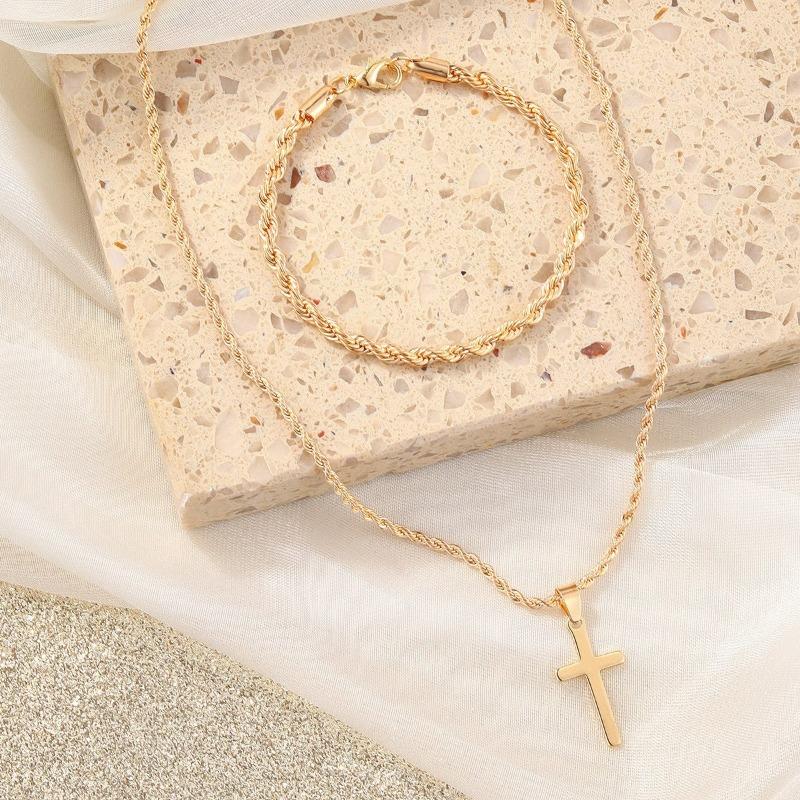 Cross Jewelry Chain Ring Bracelet Necklace 3 Sets