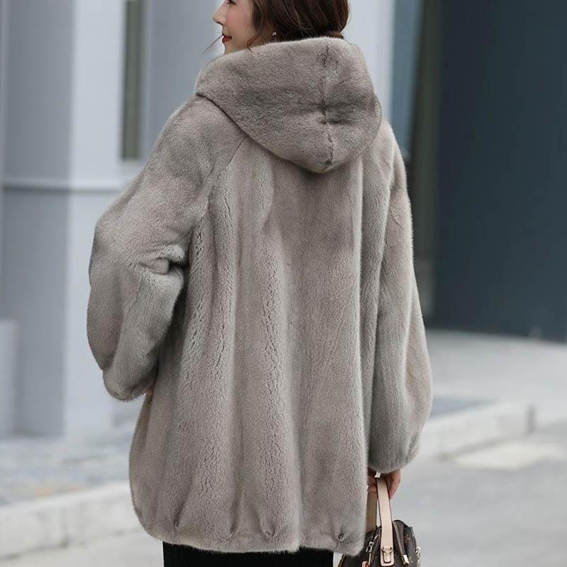 Fur Imitation Mink Fur Coat Female Hooded Middle-aged Mother Imitation Mink Fur Coat