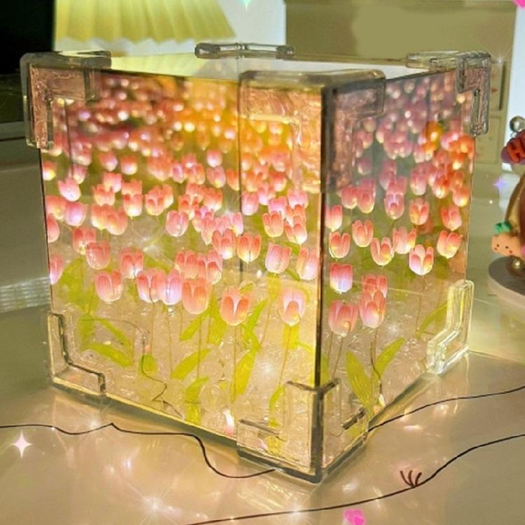 21Pieces DIY 3D Tulips Night Light Set for Special Event Party Decors Handmade Flowers Cube Night Lamp and Mirror Kits