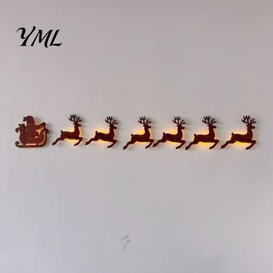 Indoor Christmas Scene Lighting 7Pcs Wooden Silhouette Lights with Warm Backlight, LED Reindeer Seasonal Backdrop for Family Photos Santa Sleigh Wall