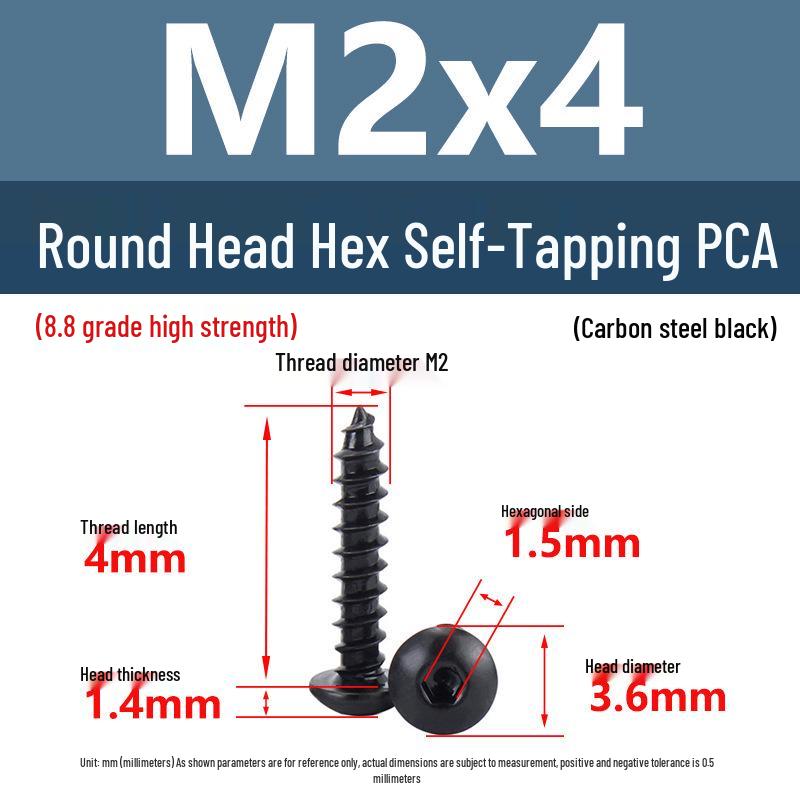 Yigu Высокопрочные черные саморезы с шестигранным углублением, класс прочности 8.8, M2-M6, круглая/плоская головка