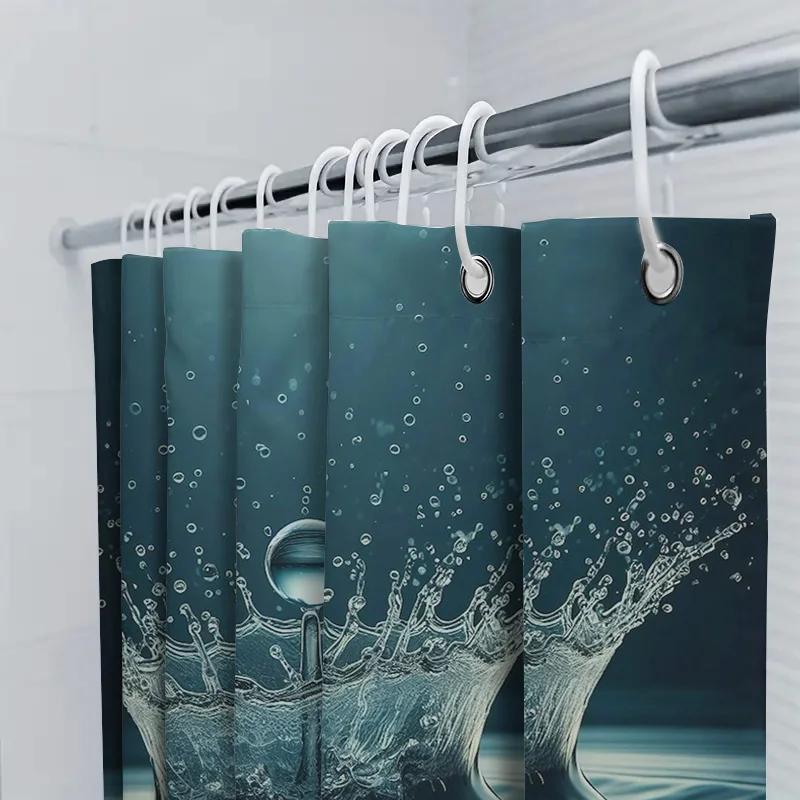Shower Curtain Splash Effect Blue Water Drop Design Waterproof Bathroom Decor Customizable Size Options Available For Purchase O