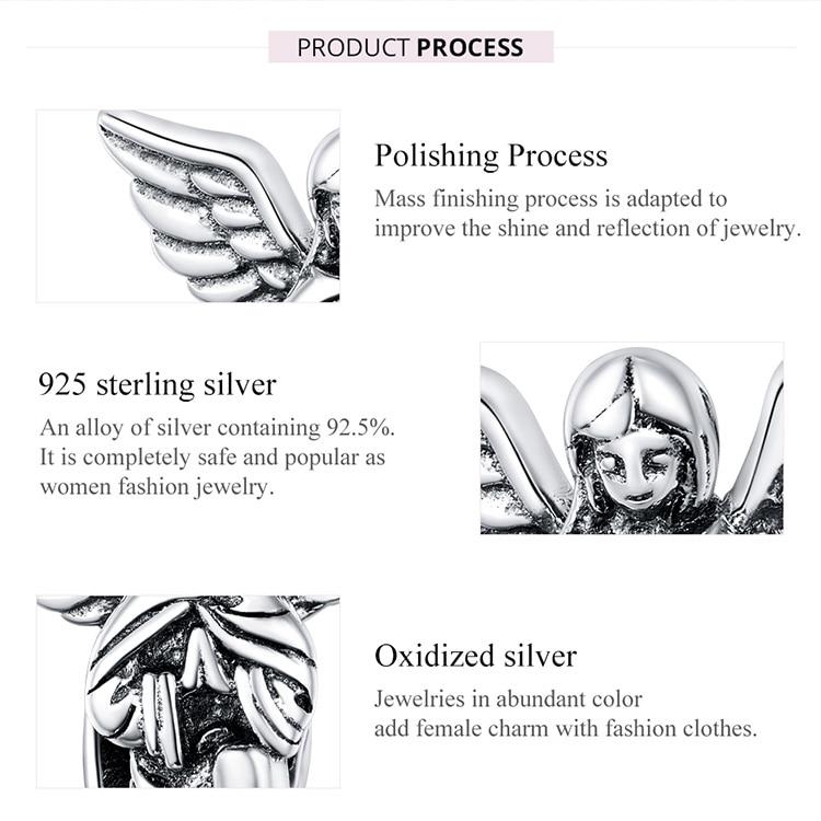 Bamoer Wish Angel, натуральная стерлингового серебра 925 пробы, окисленный оригинальный кулон, подвеска для браслета или ожерелья, ювелирные изделия
