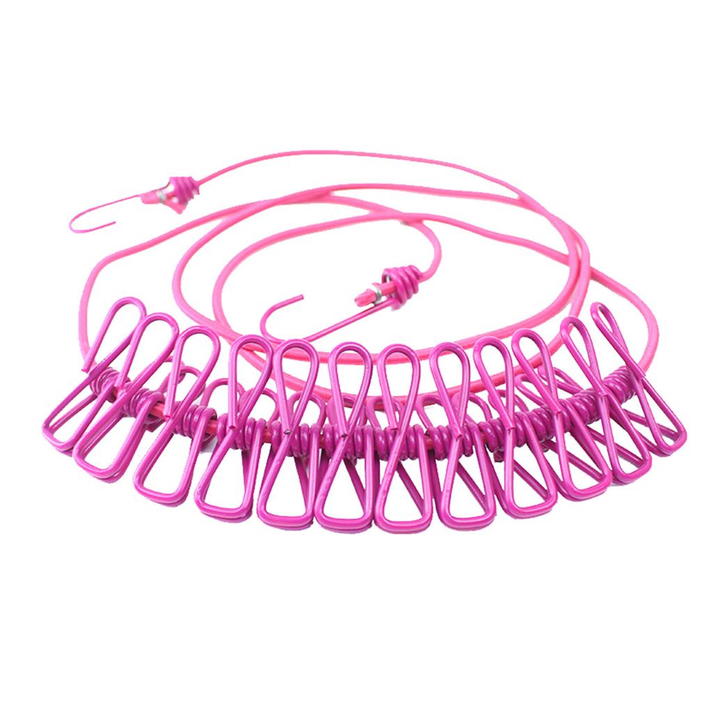 Portable Clothesline With 12 Clothespins, Windproof Travel Clothesline Stretchy Retractable Elastic Laundry Clothes Line