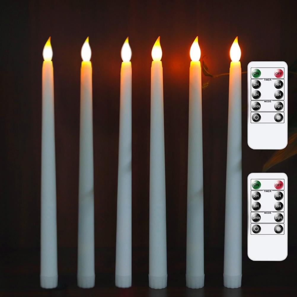 6Pcs LED Flameless Flickering Warm Light Taper Candles with 2 Remote Control for Xmas Thanksgiving