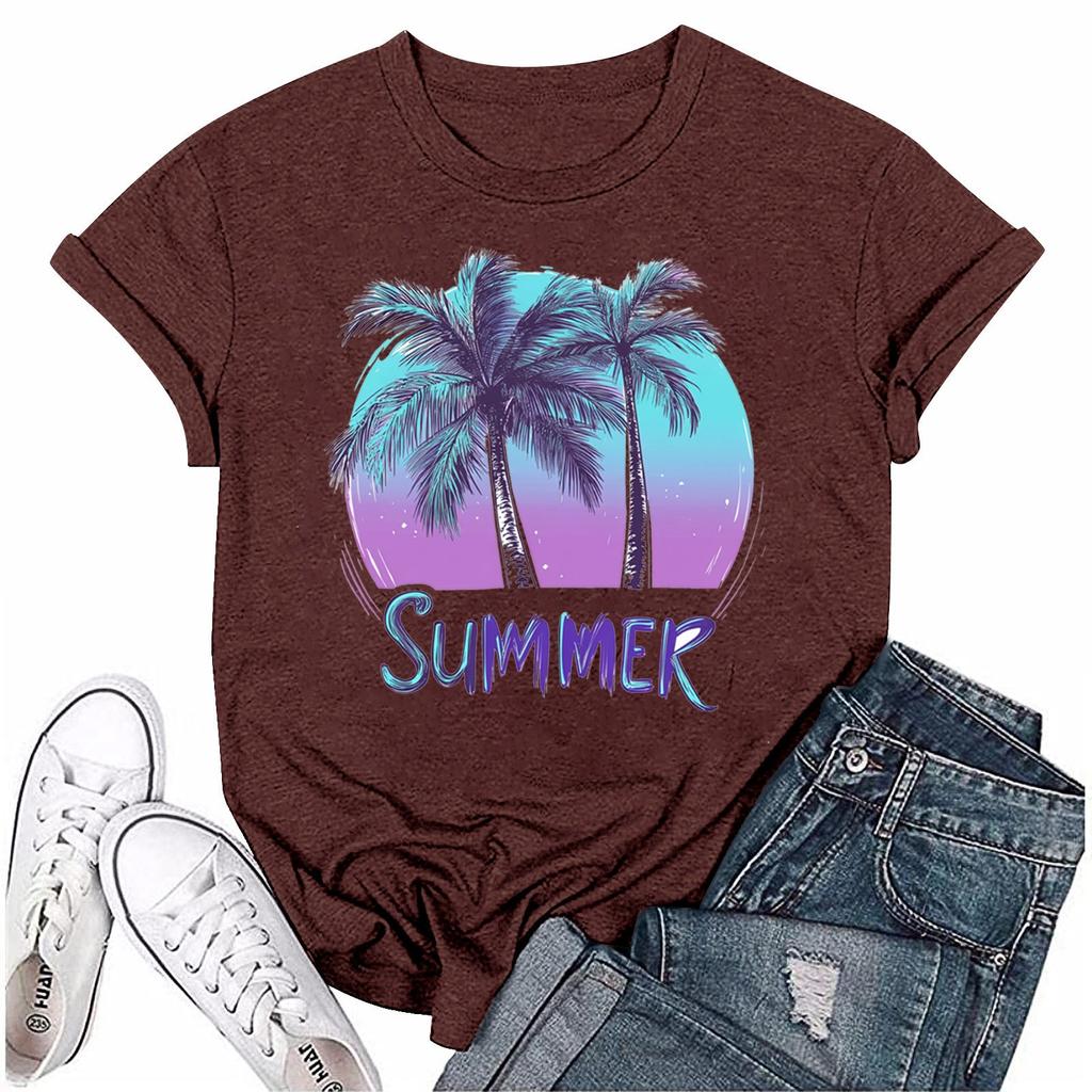 Женская мода с принтом, круглым вырезом, коротким рукавом, футболка, пуловер, топ