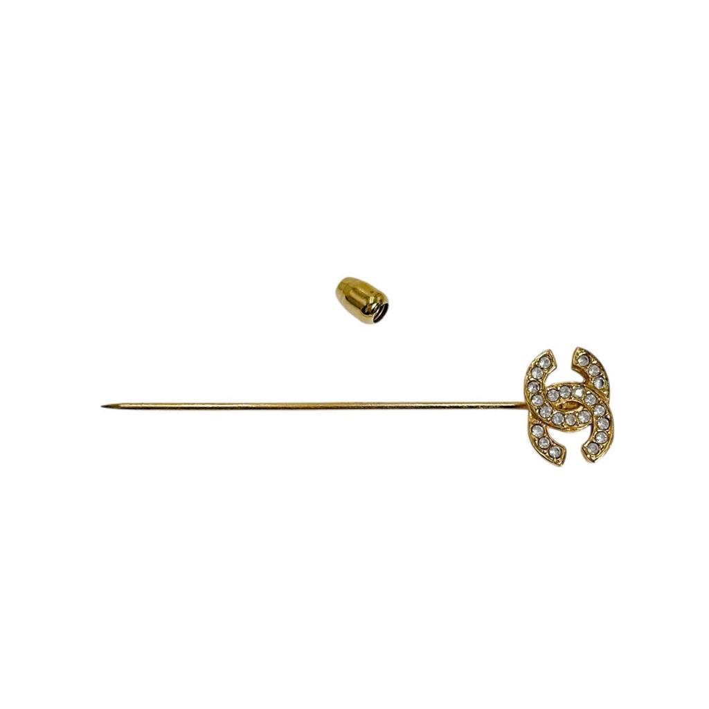 CHANEL Rhinestone COCO Mark Brooch Gold Plated gold Women Used