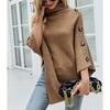 Women's Fall and Winter Shawl Cape Sweater Solid Color Turtleneck Knit Jacket
