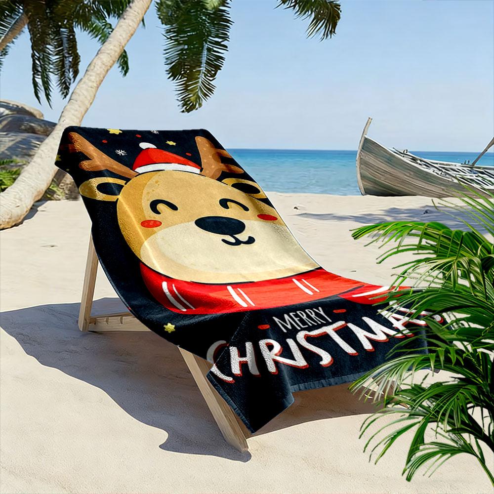 Cozy festive reindeer delight Print beach towel, quick drying, suitable for travel, outdoor sports, jogging, the beach and swimming, gift