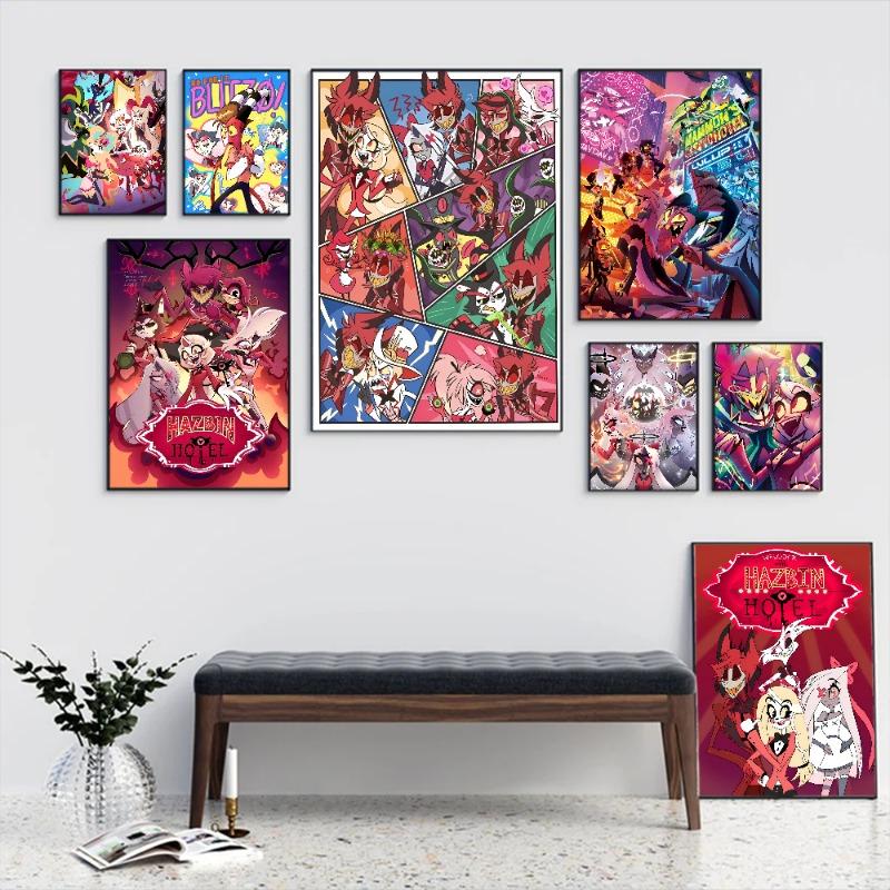 H-Hazbin Cartoon Hotel Classic Vintage Posters Decoracion Painting Wall Art White Kraft Paper Kawaii Room Decor