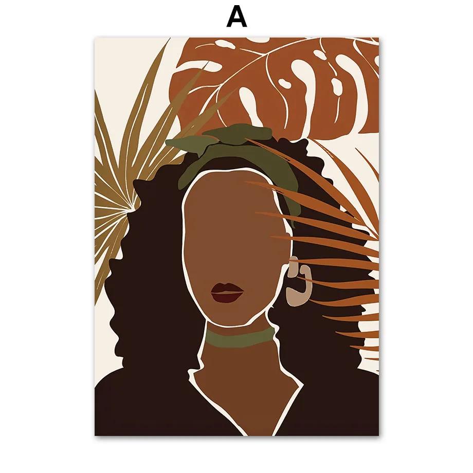 Black Girl Monstera Flower Abstract Boho Wall Art Canvas Painting Nordic Posters And Prints Wall Pictures For Living Room Decor