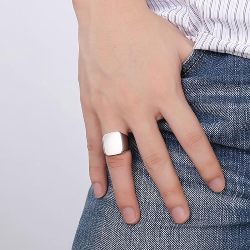 Kesaeki Ring Men's Ring 1 Piece Set Stainless Silver South Korea Seal Stand No. 9