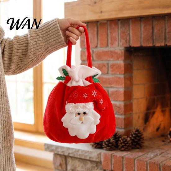 Small Toy Storage Bags Christmas Flannel Drawstring Candy Bags, Fruit Cookie Packing Bag, Cute Seasonal Party Favors Snowman/Santa/Elk Gift