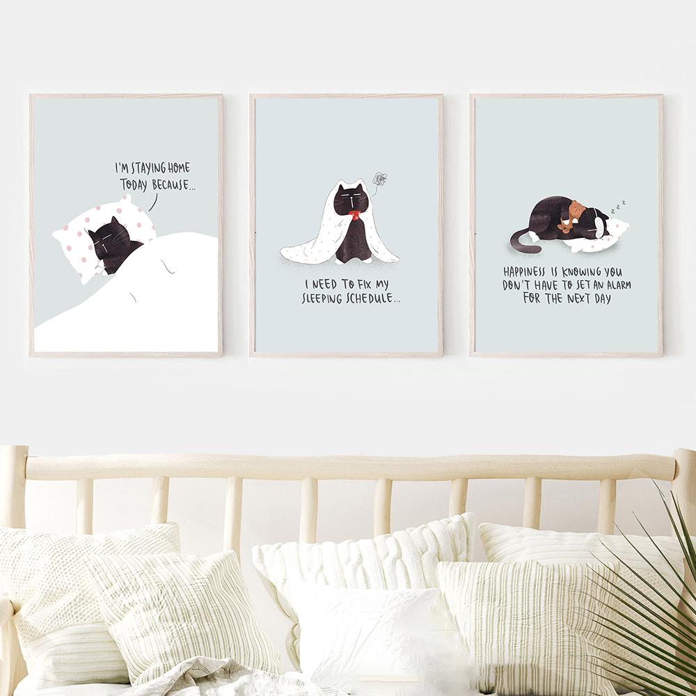 Забавные черные кошки настенные художественные принты оставайтесь дома любите себя цитаты плакаты картины на холсте для гостиной домашний декор