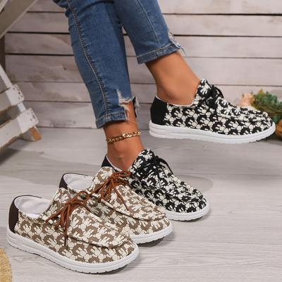 2025 новые эспадрильи на шнуровке для женщин, на простой толстой подошве, из хлопка и льна, с принтом «мелкий свежий леопард» на белом фоне