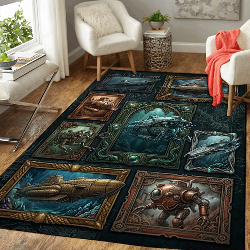 Steampunk Submarine Adventure Rug Pattern Rug Floor Mat for Living Room or Bedroom Soft and Comfortable Carpet a Gift for Birthday and Holiday.