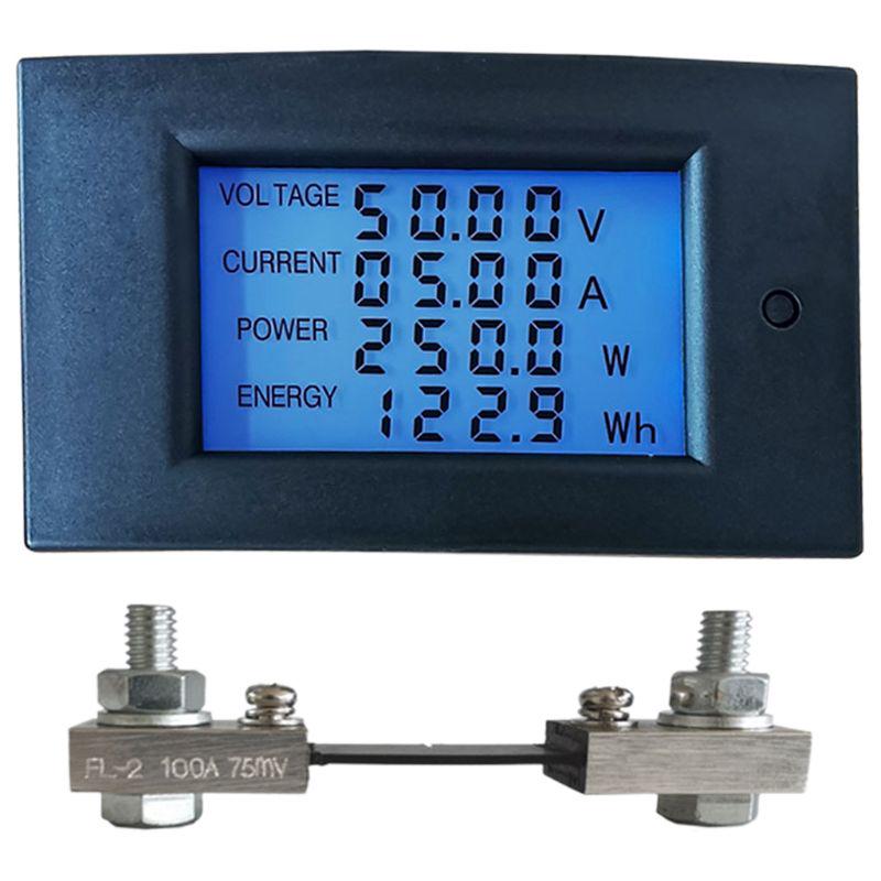 20/50/100A DC 7.5-100V Digital LCD Voltmeter Ammeter Wattmeter Power Energy Meter Volt kwh Watt Amp