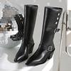 New Women'S Fashion British Style Women'S Knee High Boots Round Toe Block Heel Women'S Zipper Plus Size 36-42  Mujer