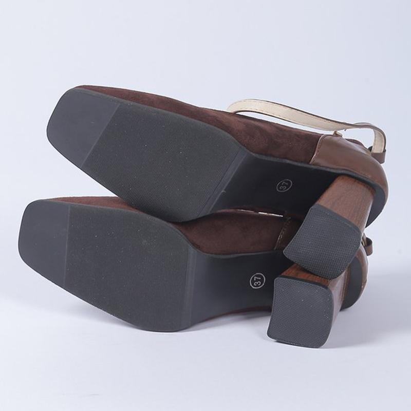 Модные классические коричневые туфли-лодочки на каблуке из искусственной замши для женщин, летне-осенние, с регулируемой пряжкой на щиколотке, туфли на высоком каблуке, женские, туфли-лодочки с квадратным носком, женские