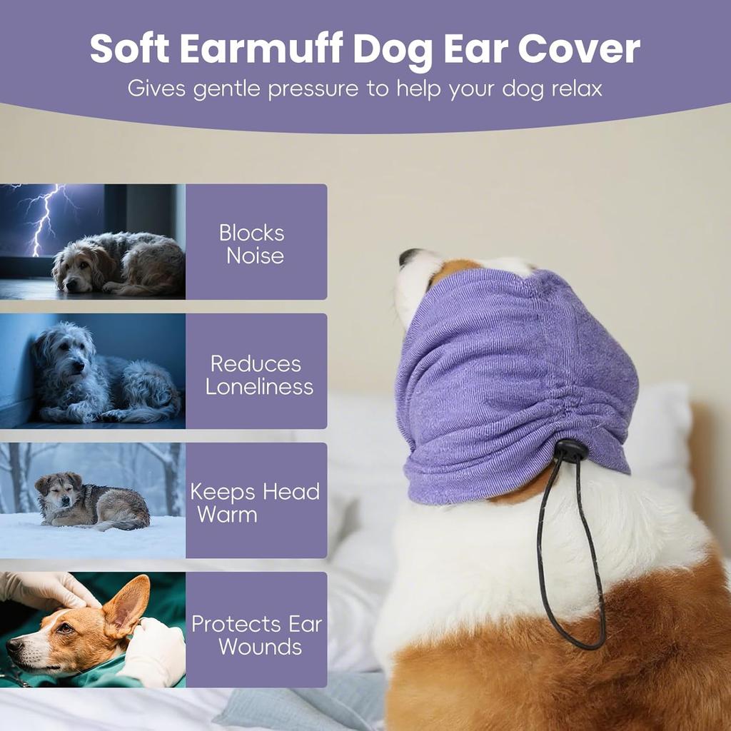 Dog Calm Hoodie, No Shake Ear Wraps for Dogs, Quiet Dog Ear Cover Noise Protection, Pet Ear Muffs Dog Ear Protector Head Wrap Cover for Anxiety