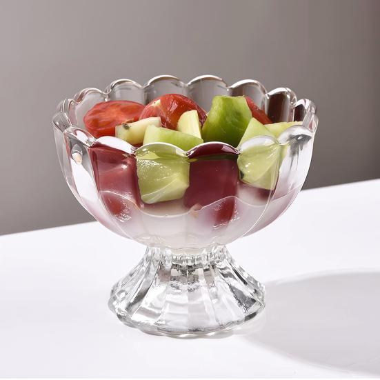 yangyizhi Glass Dessert Bowl, Footed Ice Cream Cup, Small Vintage Parfait Cup for Sundae, Fruit, Pudding, Condiment, Snacks, Serving