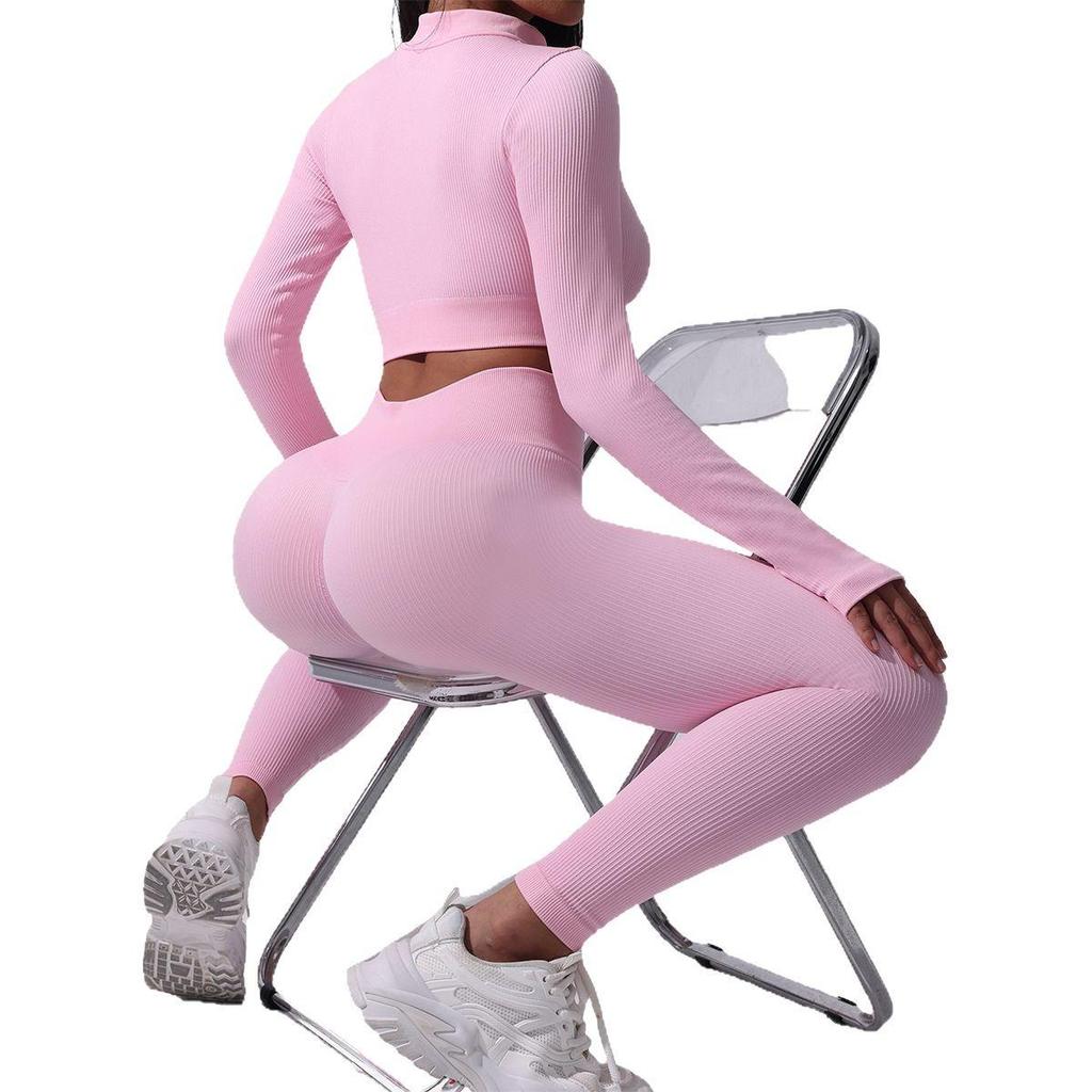 Женский рубчатый костюм для йоги: Пуловер с полумолнией и отверстием для большого пальца и комплект тайтсов для бега