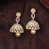 Women Gold Plated Designer Jaliwala Jhumka Earrings With Zircons With Pearl And Ruby Crystals
