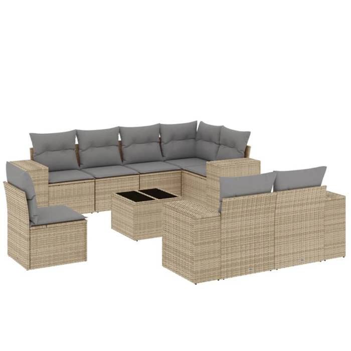 VidaXL Salon de Jardin avec Coussins 9 pcs, Canapés de Terrasse, Ensemble de Meubles de Patio, Mobilier d'Extérieur, Beige 3222848
