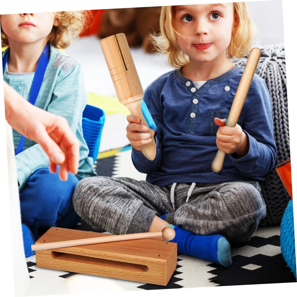 Totority Set of 4 Orff Musical Instruments Makara Wood Sounder Mokuo Zen Taiko Handheld Rhythm Wood Block Clapper Pro Temple Wood Block Wood Rhythm