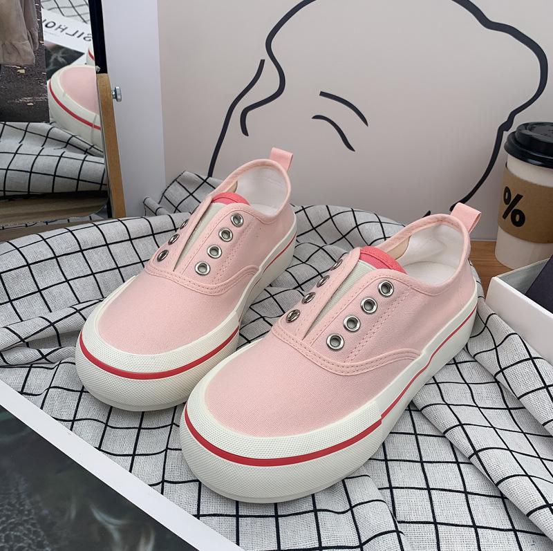 Женские парусиновые туфли в гонконгском стиле 2025 года: Mango, Candy Colors, тонкие, толстые, ленивые, летние белые кроссовки