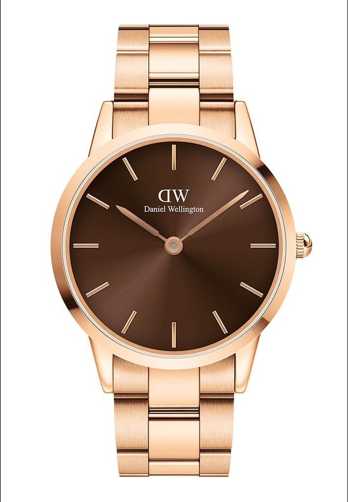Daniel Wellington Iconic Link Wristwatch 40mm Rose Gold Silver Stainless Steel Link Bracelet Rose Gold Brown
