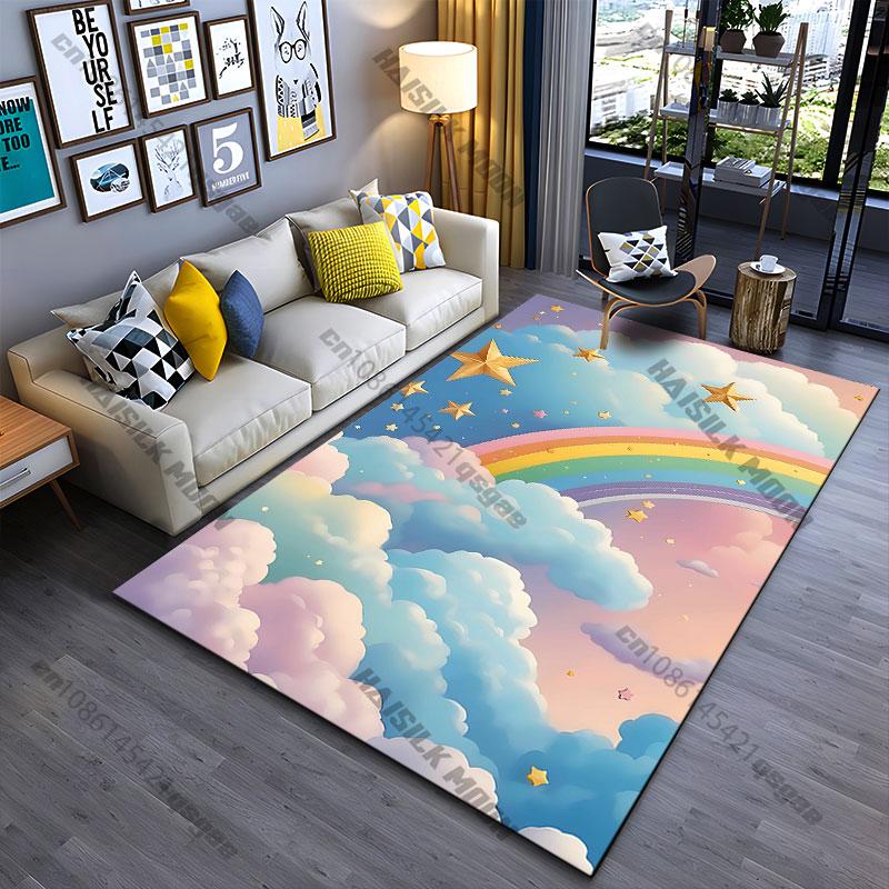 Dreamy sky rainbow scene carpet Yoga living room room decor children's crawling mat doormat area rug games mat