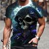 Мужская футболка с принтом ужасного черепа, 3D-принт, винтажный O-образный вырез, короткий рукав, модные футболки больших размеров, мужская летняя уличная одежда